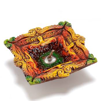 Gel Filled Big Colorful Earthen Diya For Diwali - 1 Pc 2