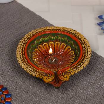 Floral Shape Big Earthen Gel Filled Diya For The Festival - 1 Pc 1