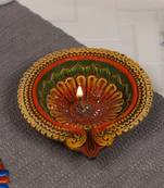 Floral Shape Big Earthen Gel Filled Diya For The Festival - 1 Pc