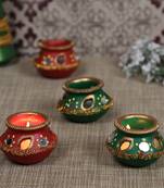 Decorated Hand Painted Matki Diyas - Set Of 4