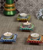 Multicolor Hand Painted And Decorated 4 Diya Set