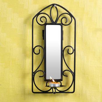 Candle With Wrought Iron Stand With Mirror -  Black 1