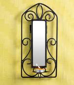 Candle With Wrought Iron Stand With Mirror -  Black