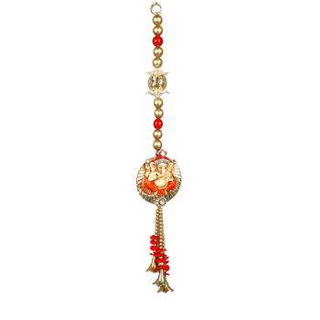 Orange & Gold Beads Ganesha Motif Door Hanging 2
