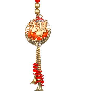 Orange & Gold Beads Ganesha Motif Door Hanging 3