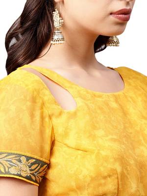 Mustard Printed Georgette Saree With Blouse 4