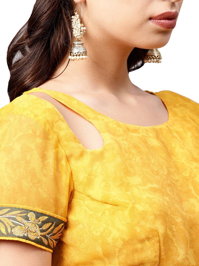 Mustard Printed Georgette Saree With Blouse
