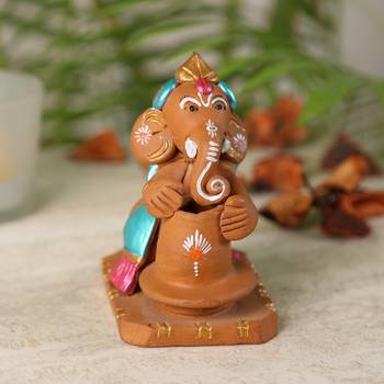 Aapno Rajasthan Multicolor Terracotta Pot Making Ganesh Showpiece 1