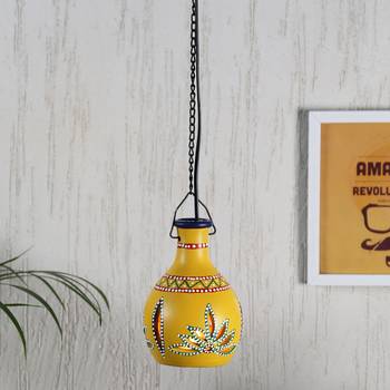 Aapno Rajasthan Yellow Teracotta Hanging Tealight Holder 1