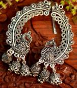 Oxidised Designer silver Peacock handcrafted jhumka jhumki ear cuff earrings for ethnic clothing