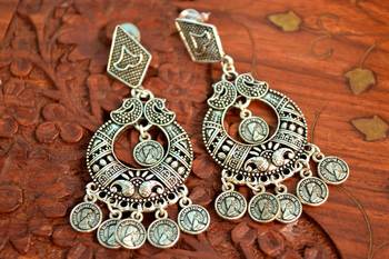 Oxidised silver handcrafted Queen Elizabeth coin stud earrings 1