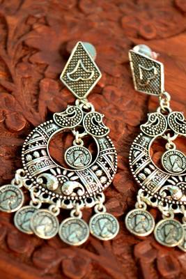 Oxidised silver handcrafted Queen Elizabeth coin stud earrings 2