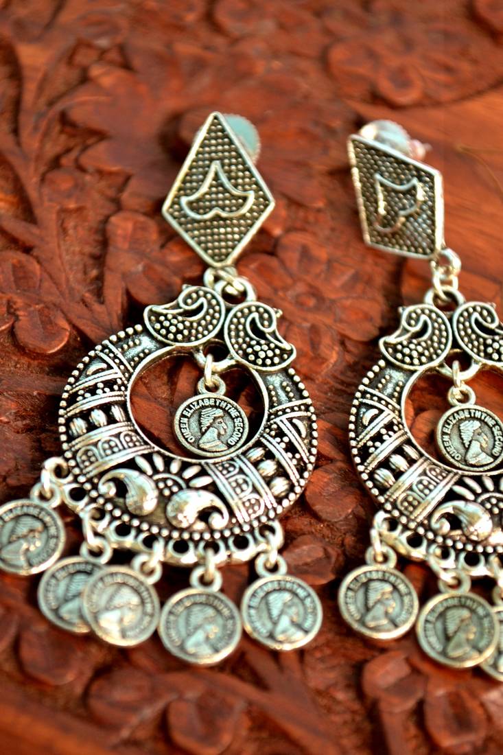 Oxidised silver handcrafted Queen Elizabeth coin stud earrings