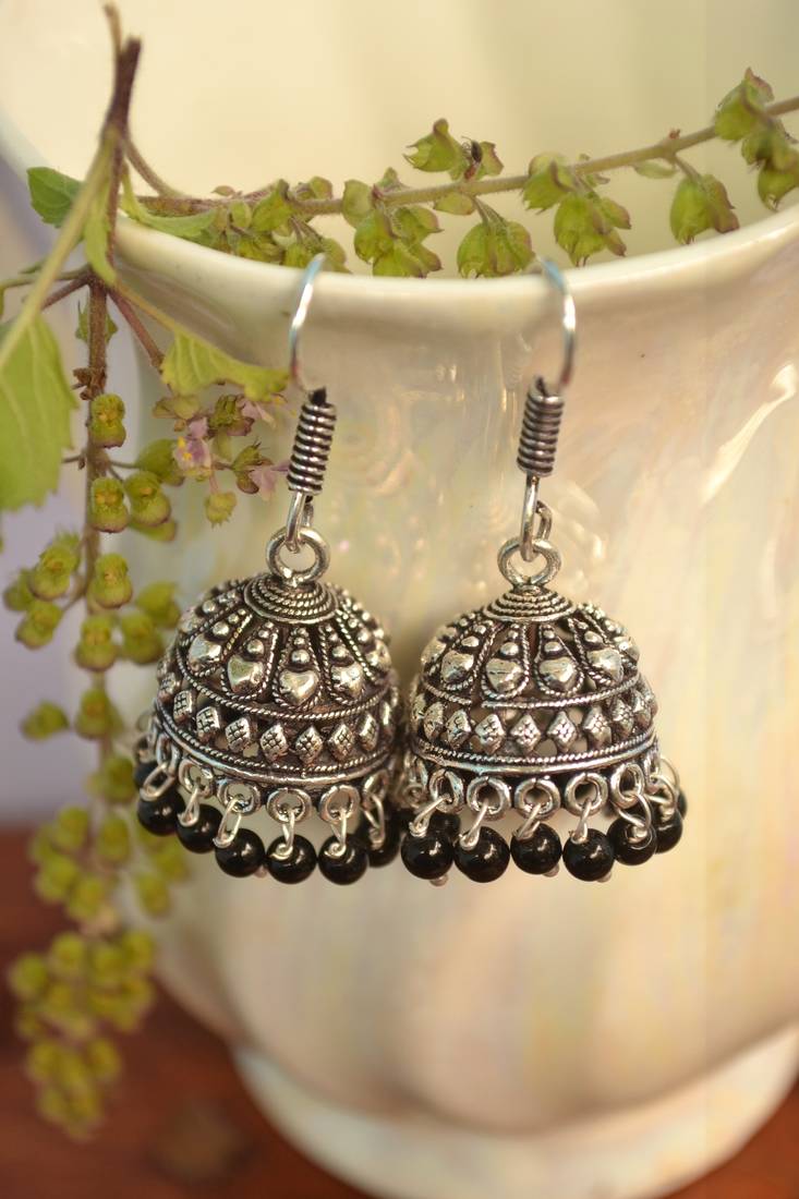 Oxidised silver handcrafted jhumka jhumki navratri earrings for ethnic clothing