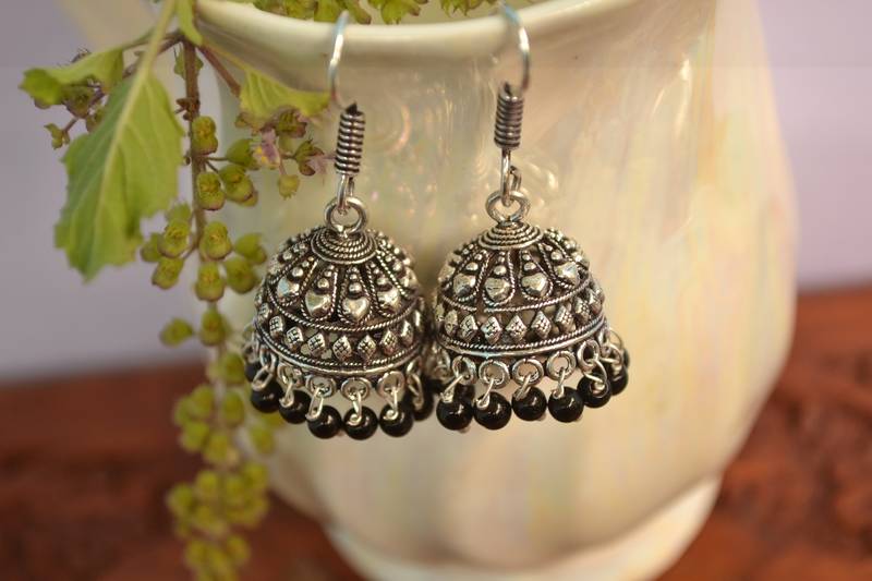 Oxidised silver handcrafted jhumka jhumki navratri earrings for ethnic clothing