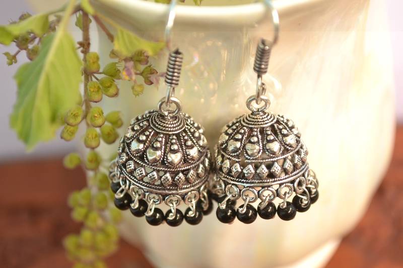 Oxidised silver handcrafted jhumka jhumki navratri earrings for ethnic clothing