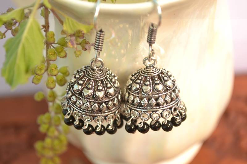Oxidised silver handcrafted jhumka jhumki navratri earrings for ethnic clothing