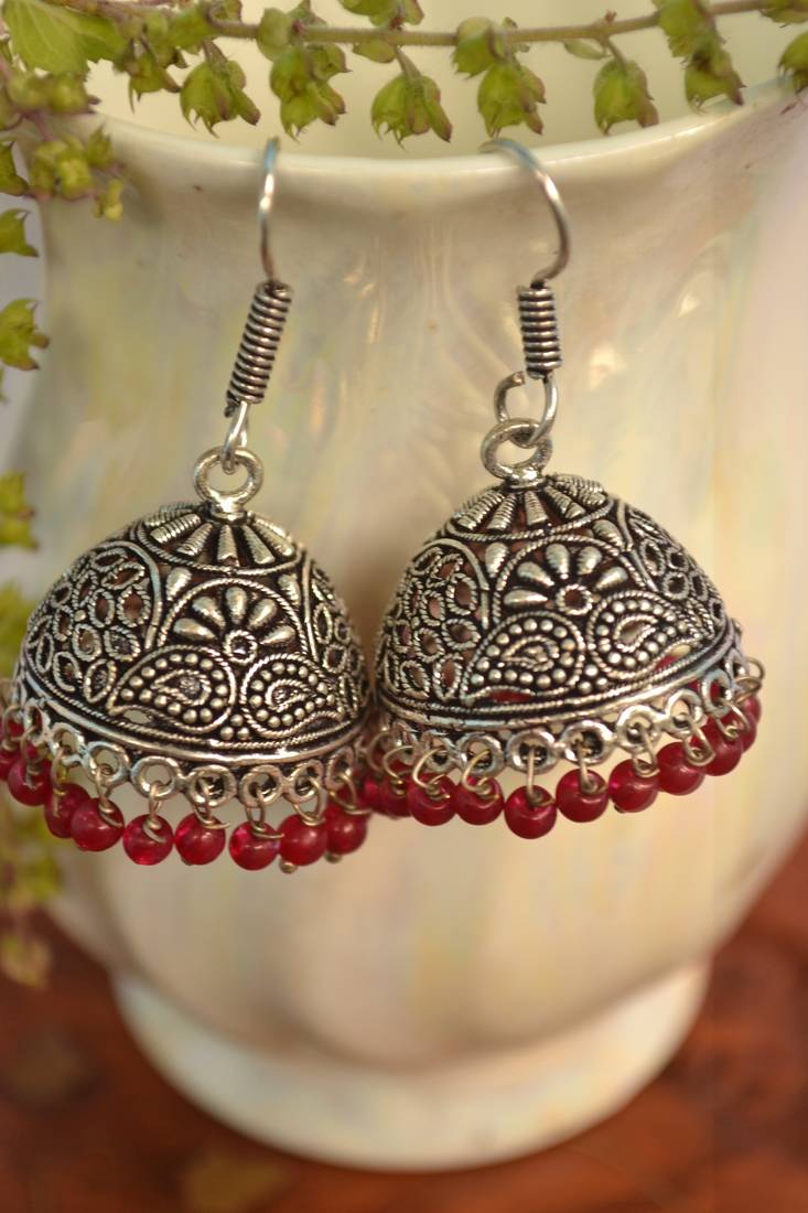 Red - Prachi Handcrafted GS Fabart Jhumki Earrings