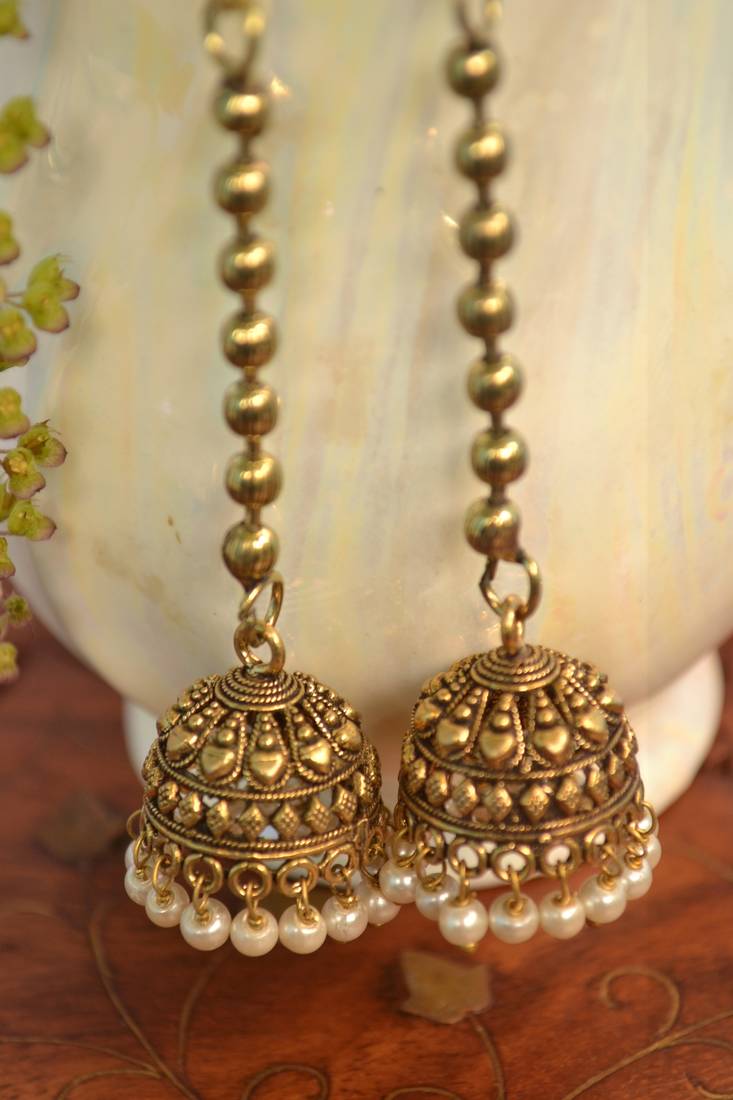 Oxidised Golden handcrafted jhumka jhumki navratri earrings for