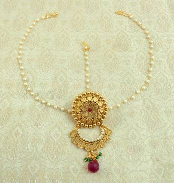 Copper Pearl Premium Gold plated rakdi mathapatti Borla Maangtikaa Hair Accessories wedding Festival - LRKD20_MG 1