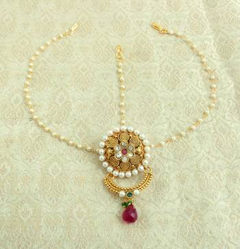 Copper Pearl Premium Gold plated rakdi mathapatti Borla Maangtikaa Hair Accessories wedding Festival - LRKD21_MG 1