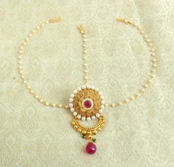 Copper Pearl Premium Gold plated rakdi mathapatti Borla Maangtikaa Hair Accessories wedding Festival - LRKD23_MG 1