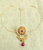 Copper Pearl Premium Gold plated rakdi mathapatti Borla Maangtikaa Hair Accessories wedding Festival - LRKD23_MG