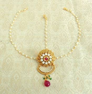 Copper Pearl Premium Gold plated rakdi mathapatti Borla Maangtikaa Hair Accessories wedding Festival - LRKD24_MG 1