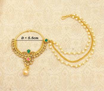 Ruby Green Big Bridal Kundan Zircon Nose Ring for wedding - LLBN09_MG 1