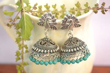 Oxidised silver handcrafted jhumka jhumki navratri earrings for ethnic clothing 1