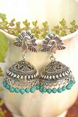 Oxidised silver handcrafted jhumka jhumki navratri earrings for ethnic clothing 2