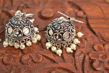Oxidised silver handcrafted jhumka jhumki navratri earrings for ethnic clothing 1