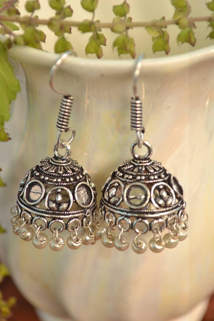 Oxidised silver handcrafted jhumka jhumki navratri earrings for ethnic clothing