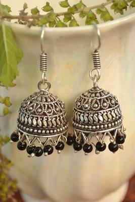 Oxidised silver handcrafted jhumka jhumki navratri earrings for ethnic clothing 1