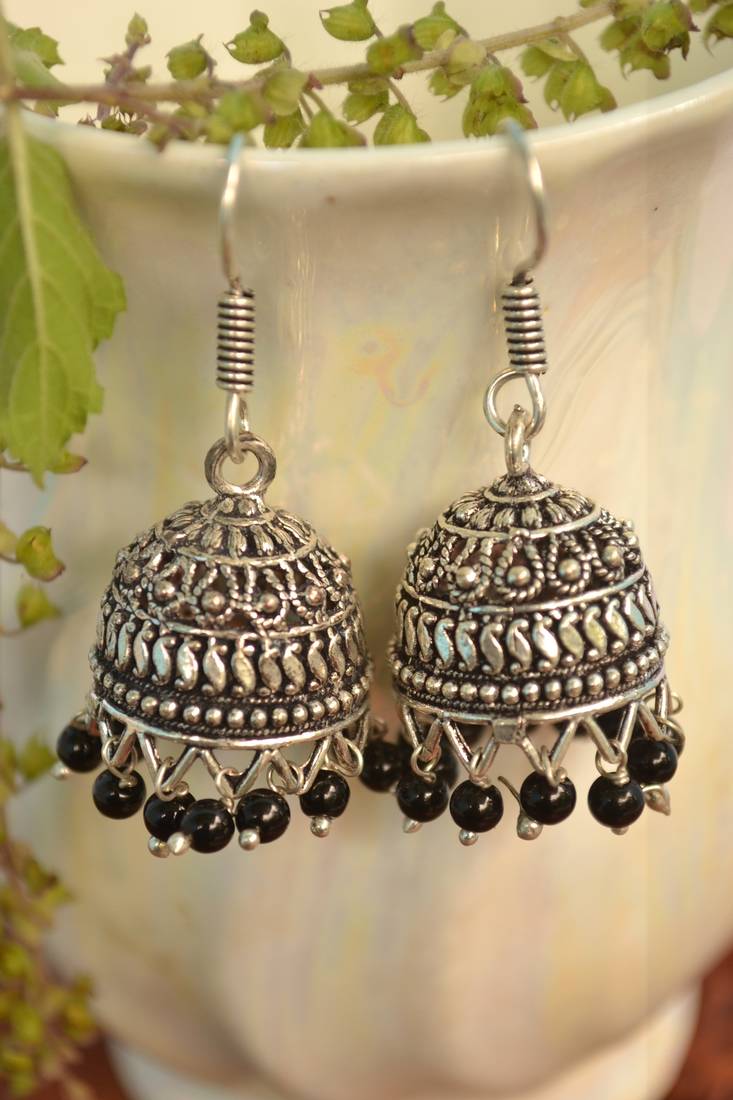 Oxidised silver handcrafted jhumka jhumki navratri earrings for ethnic clothing