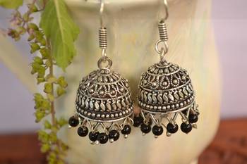 Oxidised silver handcrafted jhumka jhumki navratri earrings for ethnic clothing 2
