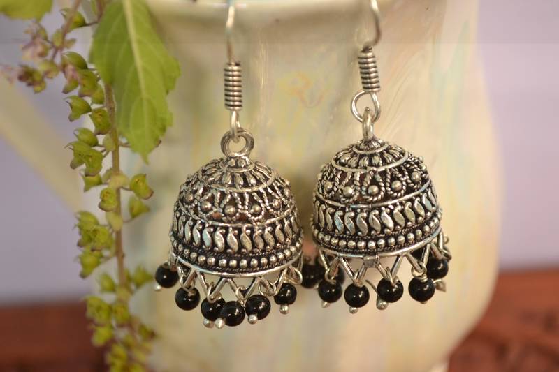 Oxidised silver handcrafted jhumka jhumki navratri earrings for ethnic clothing
