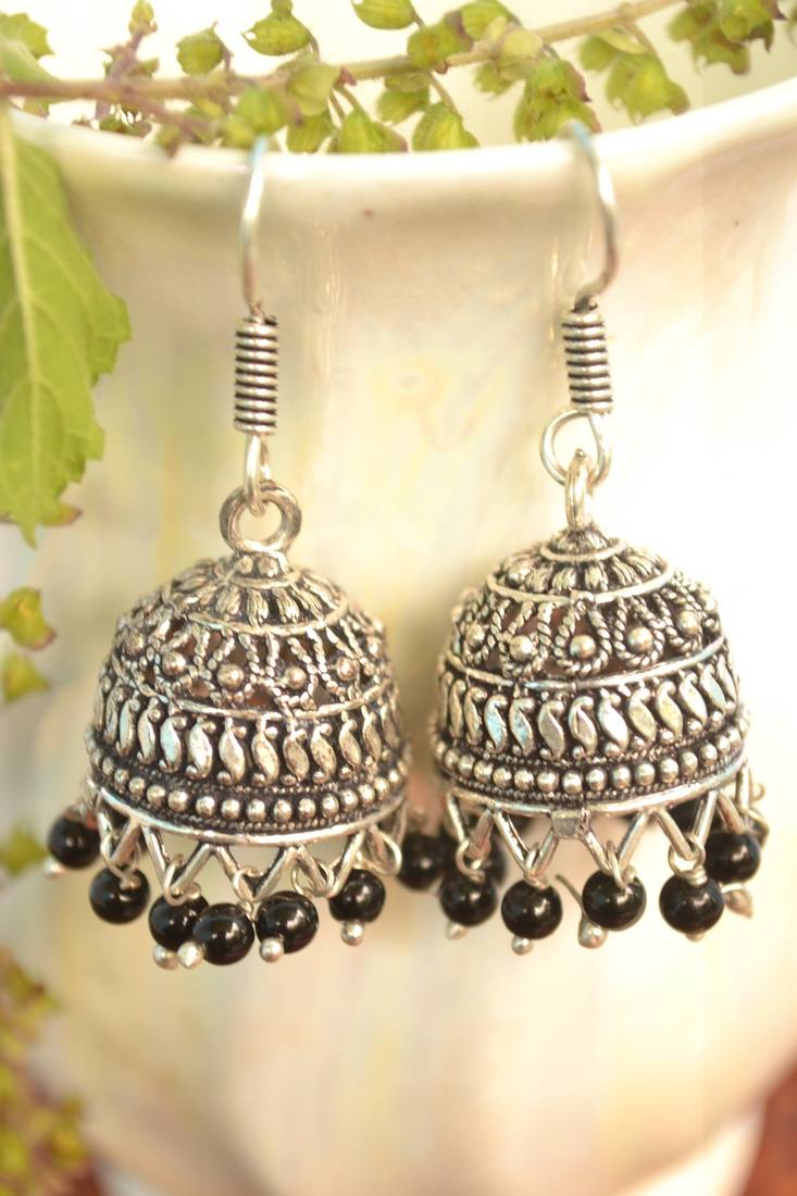 Oxidised silver handcrafted jhumka jhumki navratri earrings for ethnic clothing