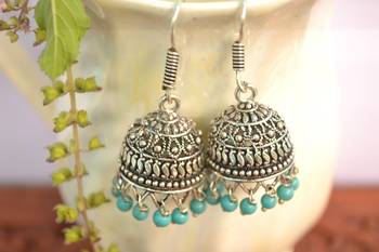 Oxidised silver handcrafted jhumka jhumki navratri earrings for ethnic clothing 1