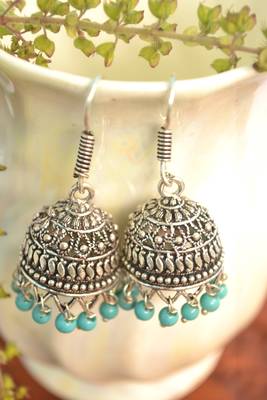 Oxidised silver handcrafted jhumka jhumki navratri earrings for ethnic clothing 2