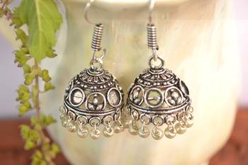 Oxidised silver handcrafted jhumka jhumki navratri earrings for ethnic clothing 1