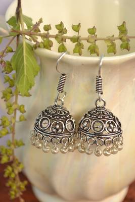 Oxidised silver handcrafted jhumka jhumki navratri earrings for ethnic clothing 2
