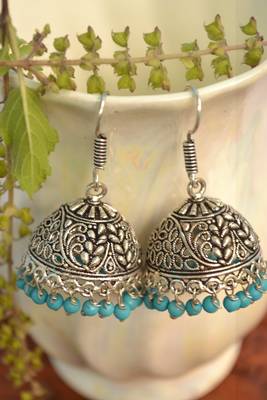 Oxidised silver handcrafted jhumka jhumki navratri earrings for ethnic clothing 1