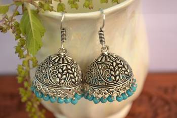 Oxidised silver handcrafted jhumka jhumki navratri earrings for ethnic clothing 2