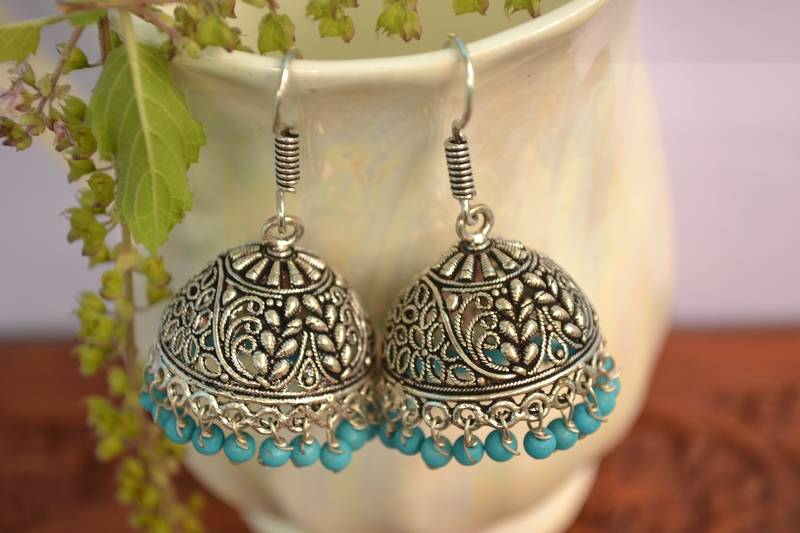 Oxidised silver handcrafted jhumka jhumki navratri earrings for ethnic clothing