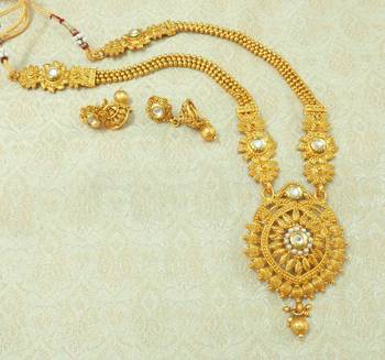 White Kundan Gold plated Long Haaram Necklace Earring Set For Wedding Festival - LLGS16_WT 1