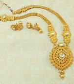 White Kundan Gold plated Long Haaram Necklace Earring Set For Wedding Festival - LLGS16_WT