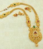 Kempu Green Gold plated Long Haaram Necklace Earring Set For Wedding Festival - LLGS17_KG