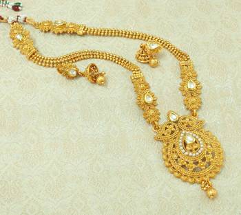 White Kundan Gold plated Long Haaram Necklace Earring Set For Wedding Festival - LLGS17_WT 1