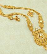 White Kundan Gold plated Long Haaram Necklace Earring Set For Wedding Festival - LLGS17_WT
